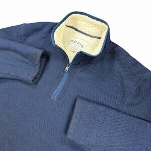Orvis Fleece Jacket Mens XL Pullover Quarter Zip Blue Sherpa Lined Casual EUC